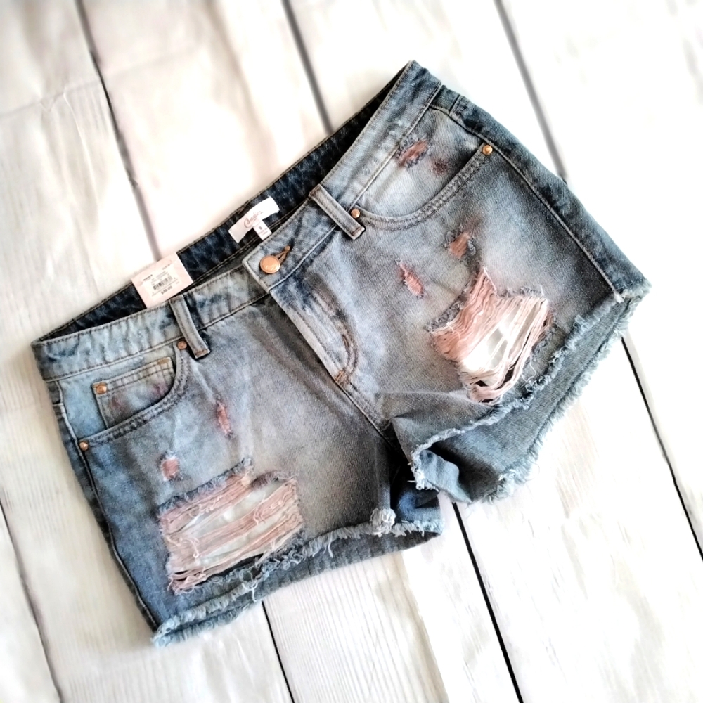 Candie's Distressed Jean Shorts - Light Blue